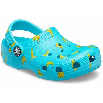 Crocs Classic Étel Print Klumpa Fiú Aqua | HU 1369JPQJ